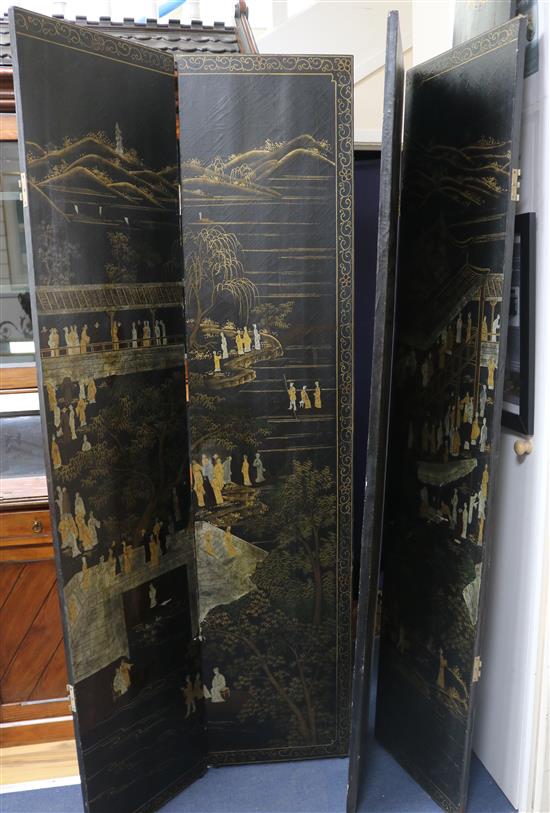 A Chinese four fold screen, H.184cm